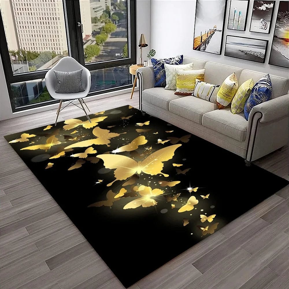 3D Luxury Dream Butterfly Flower Carpet Non-slip Floor Mat for Home Living Room Bedroom Sofa Washable Kid Play Area Decor Rug