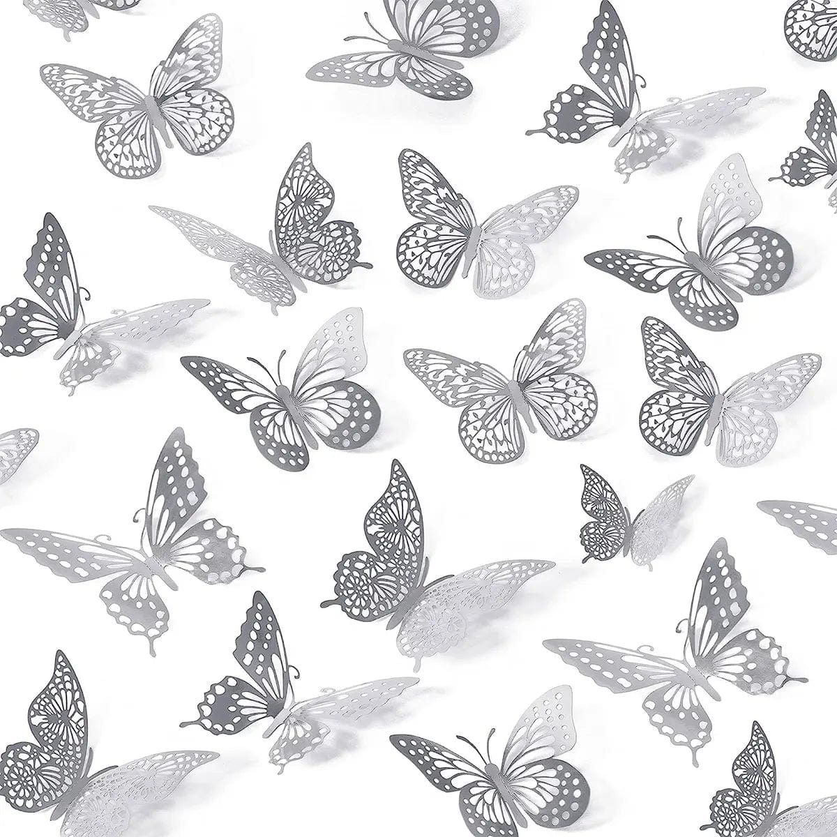 48 Pcs Rainbow Silver Butterfly Decorations, 4 Styles 3 Sizes, Butterfly Wall Decor, 3D Butterfly Party Decorations, Butterflies