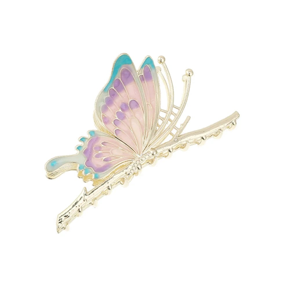Colorful enamel butterfly hair clips