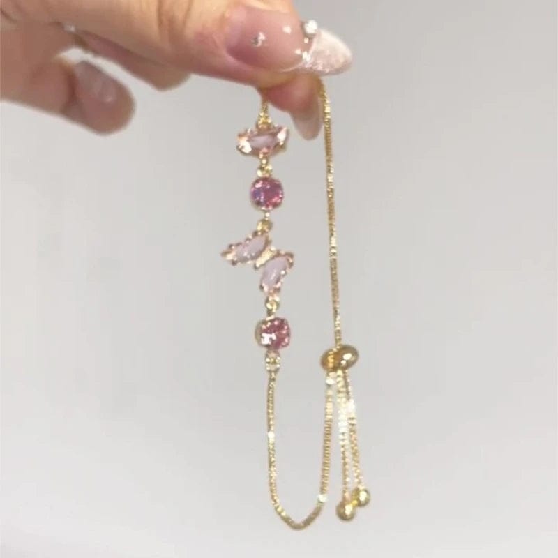 Cute Colored Crystal Butterfly Bracelets for Women 2024 Summer New Style Adjustable Copper Gold-plated Bracelet Party Jewelry