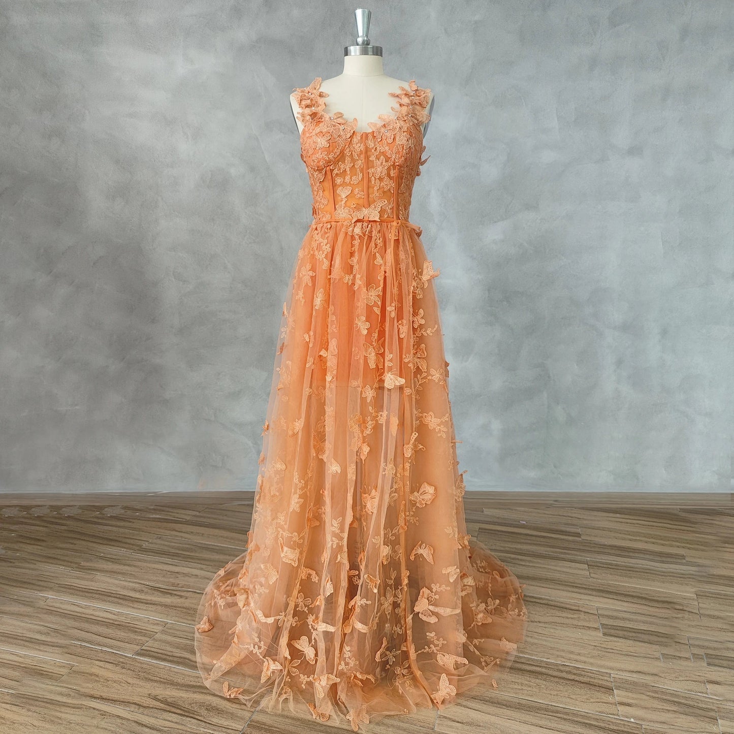 DIDEYTTAWL Real Photos 3D Butterflies Sage Green Tulle Prom Dress Sweetheart A Line High Slit Fairy Evening Gown