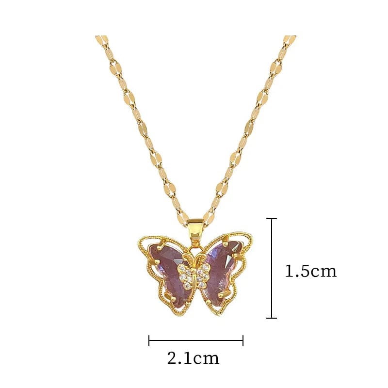 DIEYURO 316L Stainless Steel Purple Crystal Butterfly Pendant Necklace For Women Girl Fashion Clavicle Chain Choker Jewelry Gift