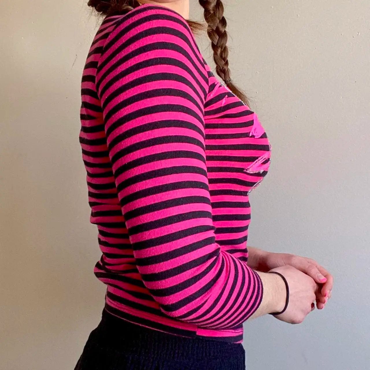 Dourbesty Vintage Casual T-Shirts Women Butterfly Sequin Striped Round Neck T Shirt Sweats Top y2k Aesthetic Grunge Clothes