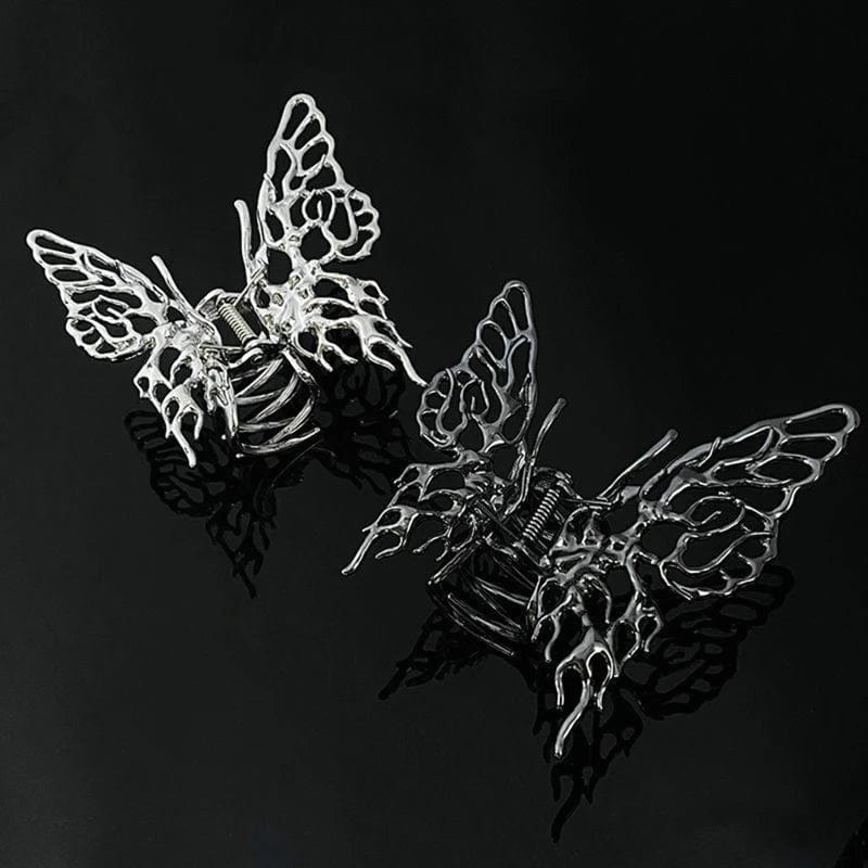 Gray and Silver butterfly hairclips