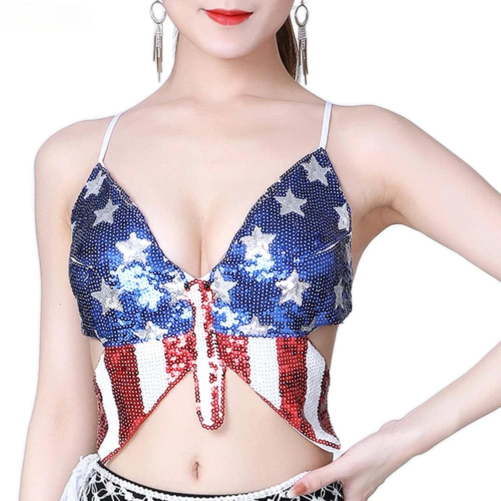 Lady Sexy Strap Butterfly Sequin Top Belly Dance Women Night Club Performance Dress Dance Party Club Wear Costume Accessories