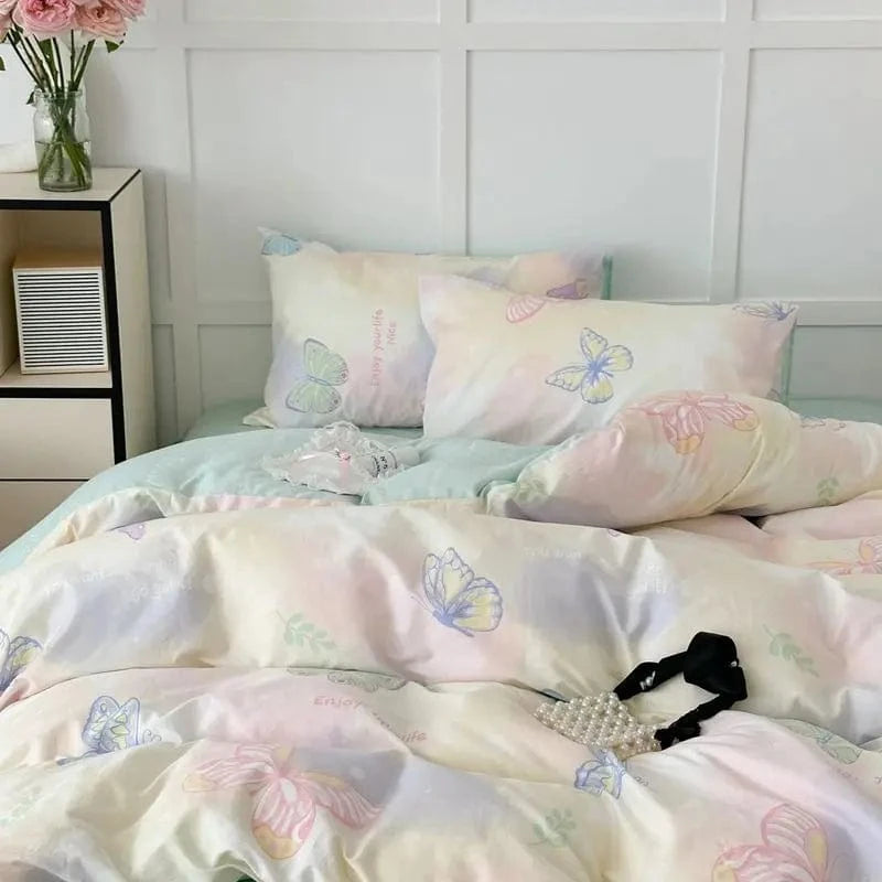 Multicolor butterfly comforter set