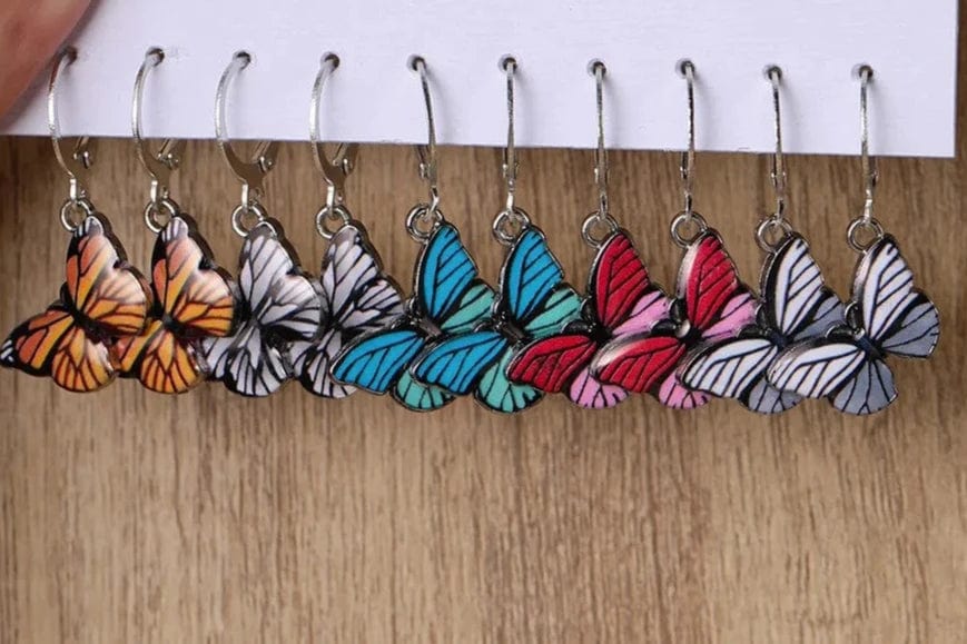 10 piece colorful butterfly hoop earrings set