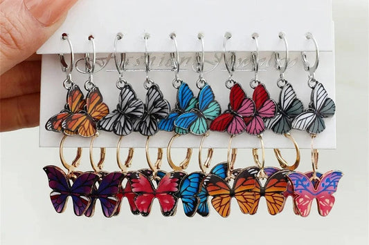 10 piece colorful butterfly hoop earrings set