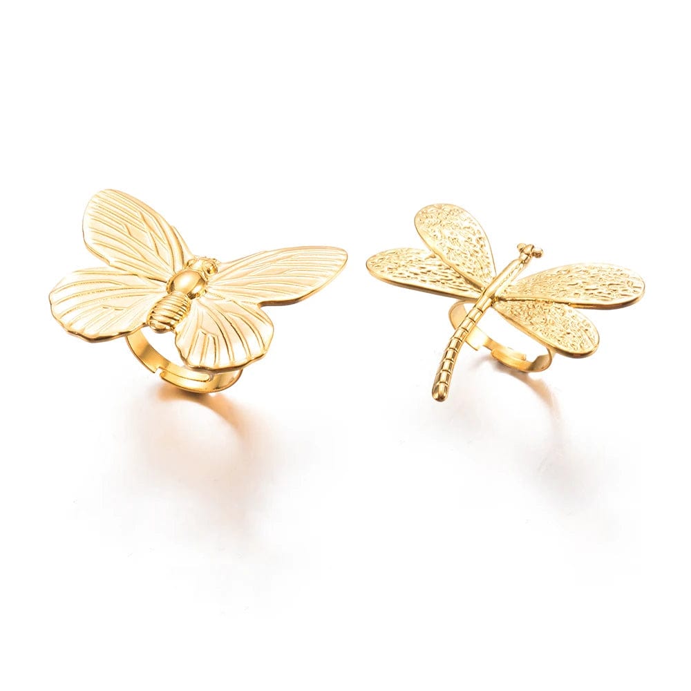 1PC Metal Butterfly Dragonfly Ring Stainless Steel for Women Opening Insect Gold Color Finger Rings Party Jewelry Gift