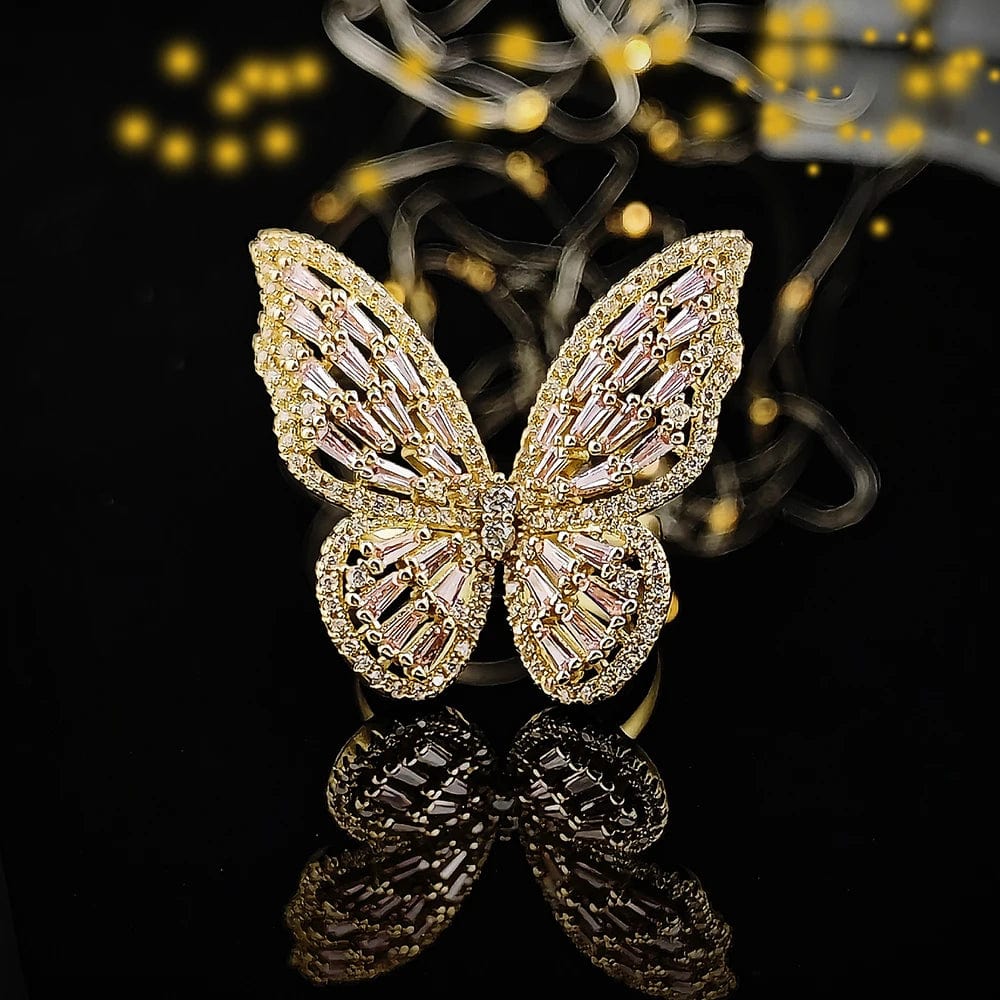 2023 New Fashion Pink Gold Silver Color Butterfly Ring Fashion Ring Adjustable for Women Party Gift Jewelry Wholesale R7146