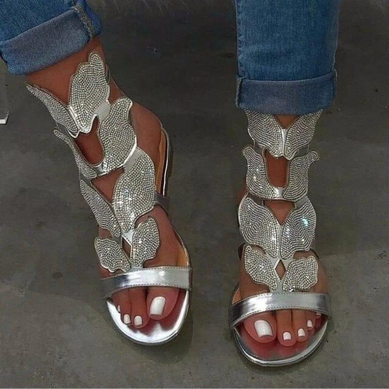 2023 Summer Fashion Sandals for Women Plus Size Butterfly Crystal Gladiator Sandals Comfortable Open Toe Shoes Woman Sandalias