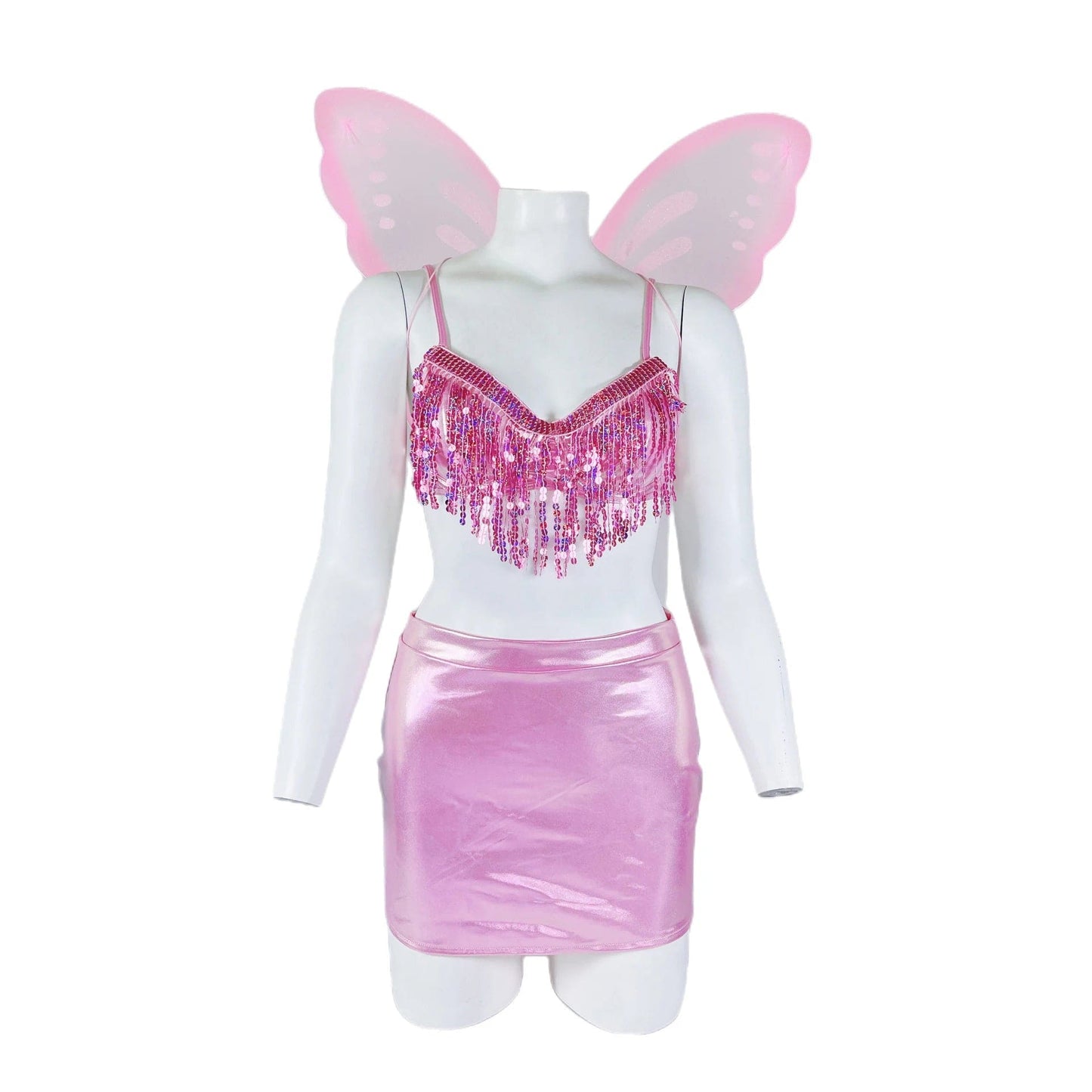 2023NEW Pink Sexy Butterfly Cosplay For Woman Efl Dress Sequin Lingerie Halloween Costumes For Adults Role Play Party Show