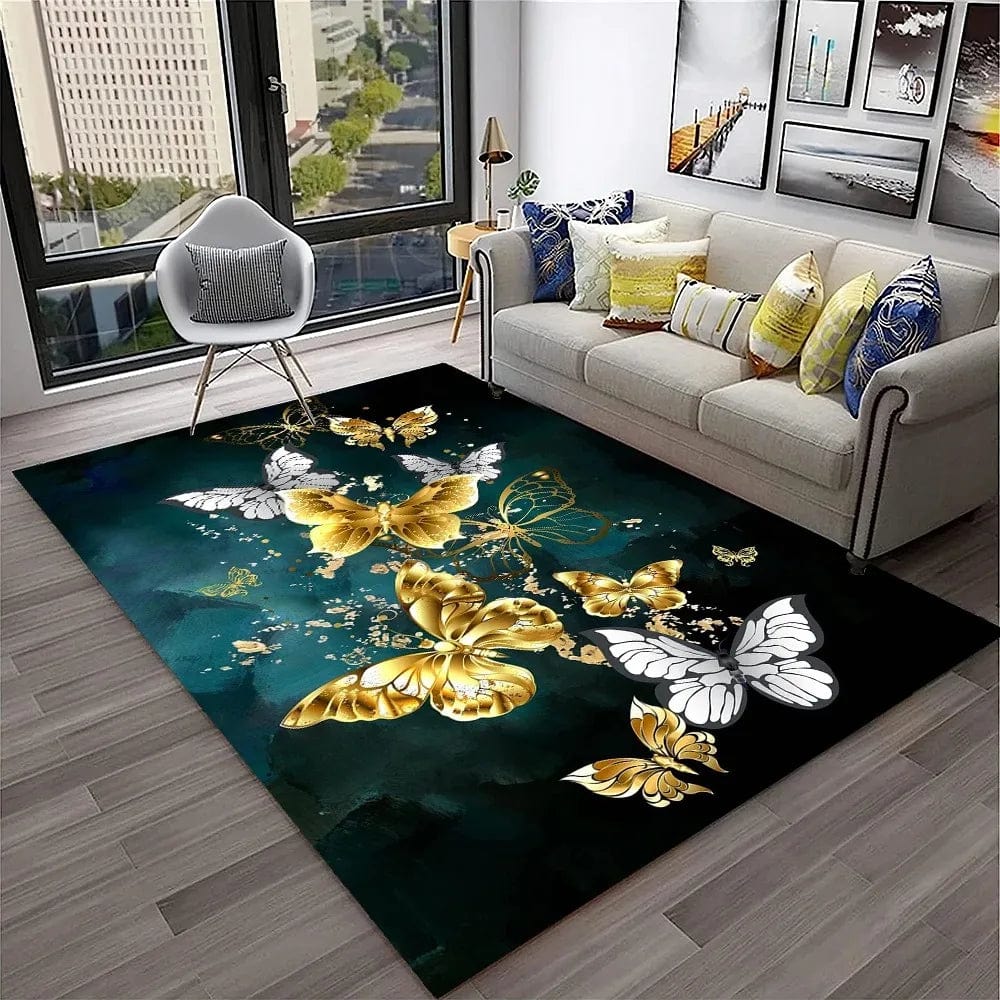 3D Luxury Dream Butterfly Flower Carpet Non-slip Floor Mat for Home Living Room Bedroom Sofa Washable Kid Play Area Decor Rug