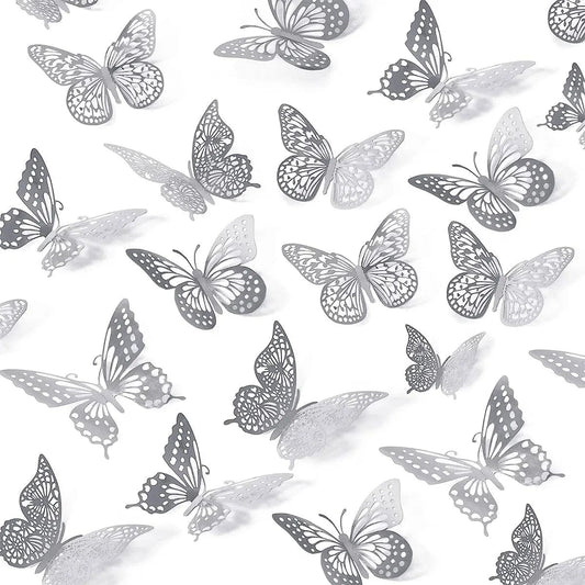 48 Pcs Rainbow Silver Butterfly Decorations, 4 Styles 3 Sizes, Butterfly Wall Decor, 3D Butterfly Party Decorations, Butterflies