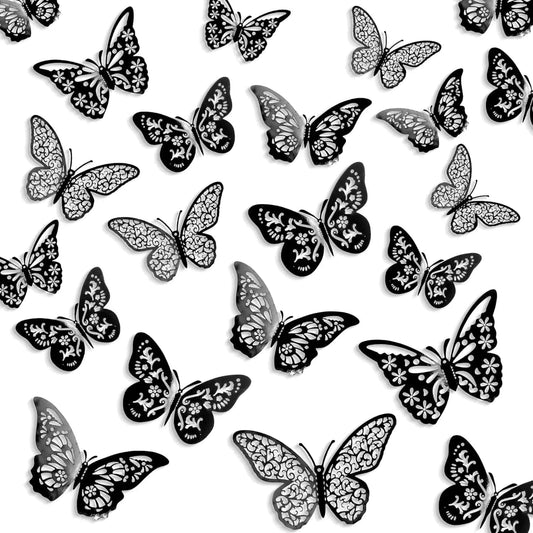 48 Pcs Rainbow Silver Butterfly Decorations, 4 Styles 3 Sizes, Butterfly Wall Decor, 3D Butterfly Party Decorations, Butterflies