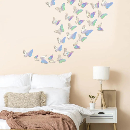 48 Pcs Rainbow Silver Butterfly Decorations, 4 Styles 3 Sizes, Butterfly Wall Decor, 3D Butterfly Party Decorations, Butterflies