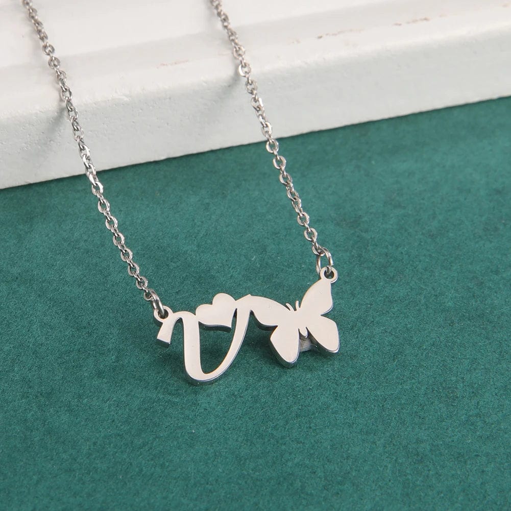 Amaxer for Women Girl Sweet Butterfly Alphabet Necklace A-Z Initial Letter Name Stainless Steel Gold Color Jewelry Gift