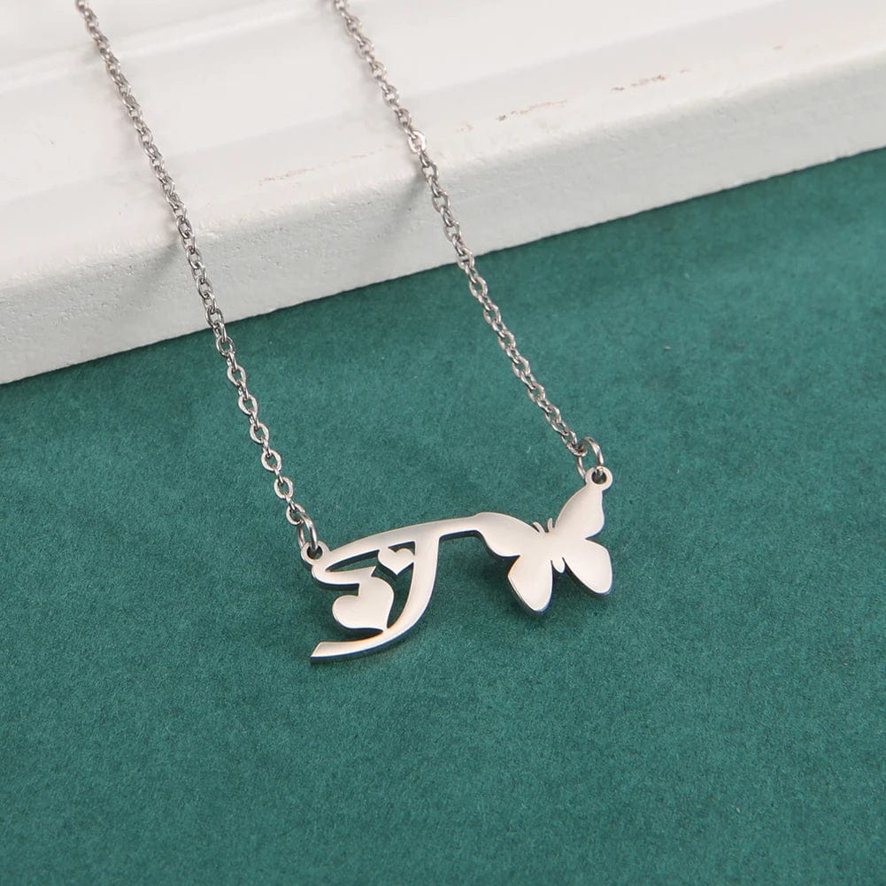 Amaxer for Women Girl Sweet Butterfly Alphabet Necklace A-Z Initial Letter Name Stainless Steel Gold Color Jewelry Gift