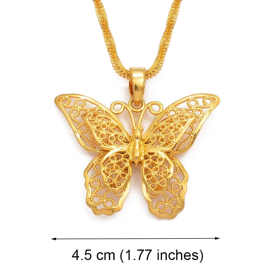 Anniyo (4.5CM Pendant)Big Butterfly Pendant Necklaces for Women Girls Gold Color Jewelry Wedding Birthday Goods @@008609