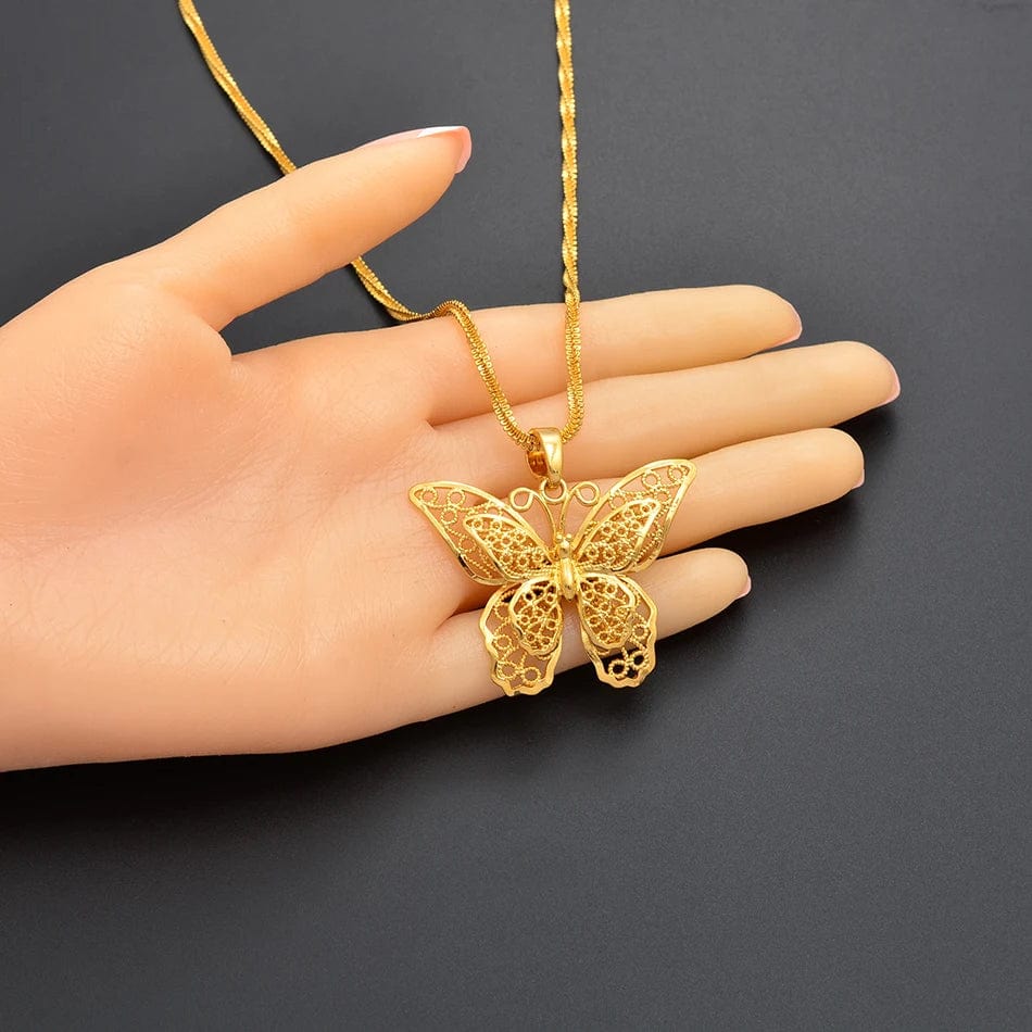 Anniyo (4.5CM Pendant)Big Butterfly Pendant Necklaces for Women Girls Gold Color Jewelry Wedding Birthday Goods @@008609