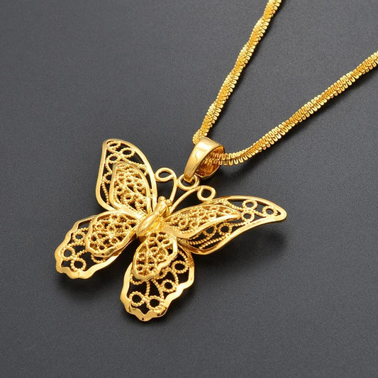 Anniyo (4.5CM Pendant)Big Butterfly Pendant Necklaces for Women Girls Gold Color Jewelry Wedding Birthday Goods @@008609