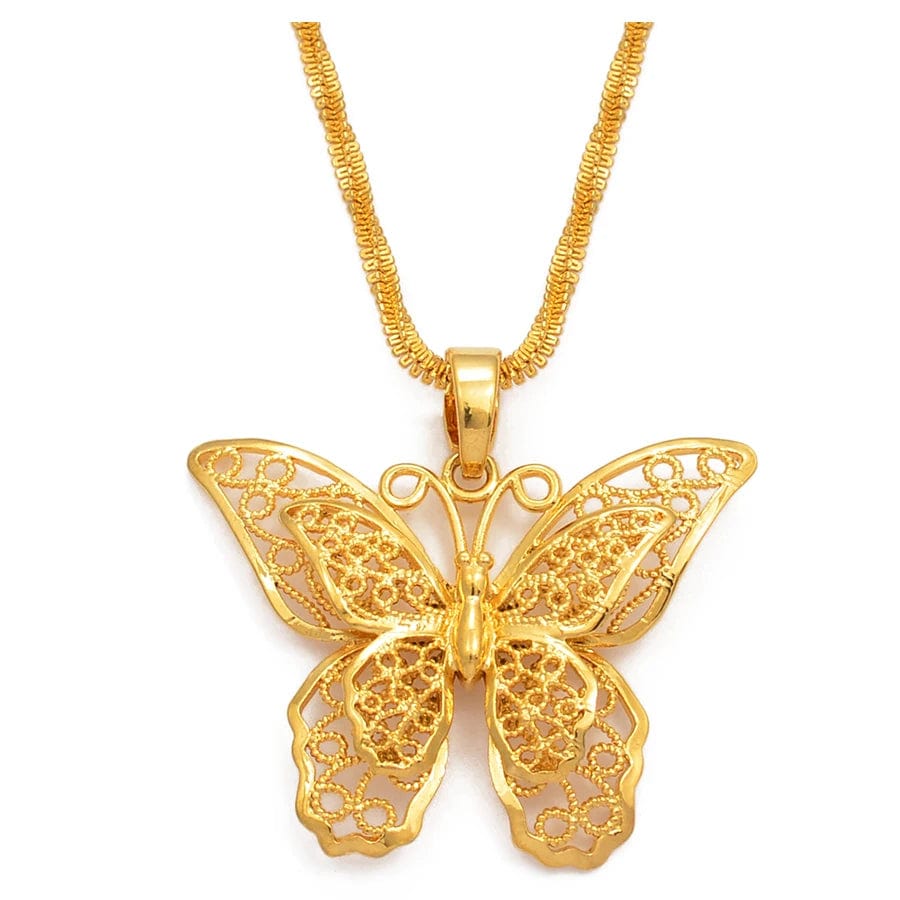 Anniyo (4.5CM Pendant)Big Butterfly Pendant Necklaces for Women Girls Gold Color Jewelry Wedding Birthday Goods @@008609