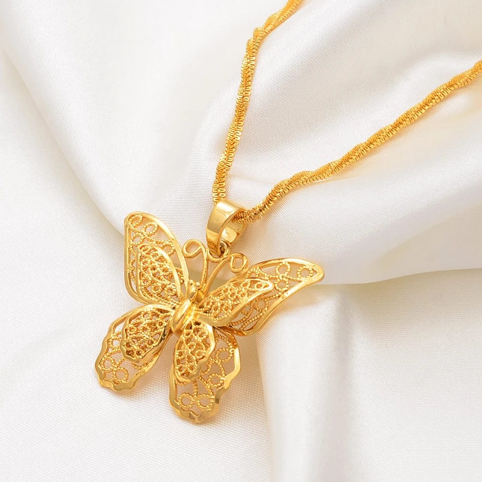 Anniyo (4.5CM Pendant)Big Butterfly Pendant Necklaces for Women Girls Gold Color Jewelry Wedding Birthday Goods @@008609