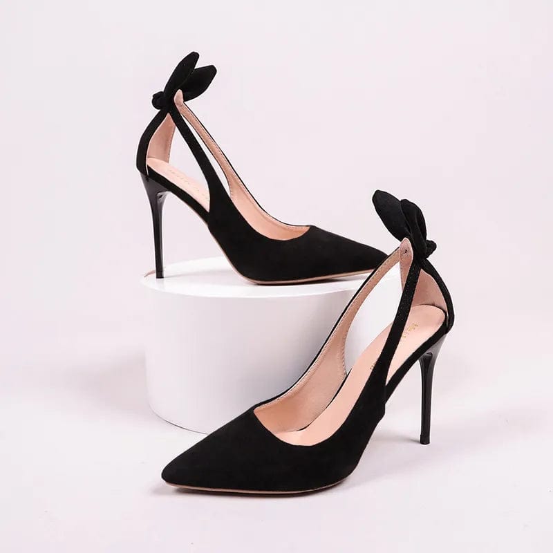 Black pointed toe butterfly high heels