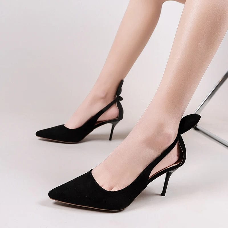 Black pointed toe butterfly high heels