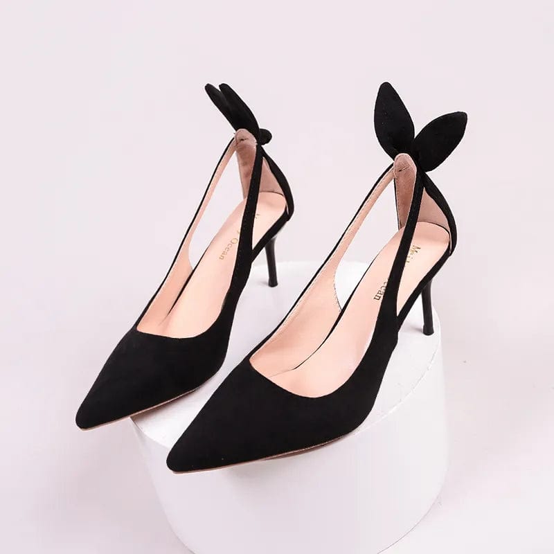 Black pointed toe butterfly high heels