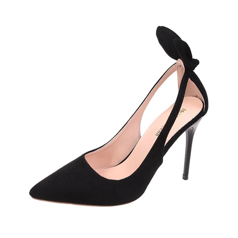 Black pointed toe butterfly high heels