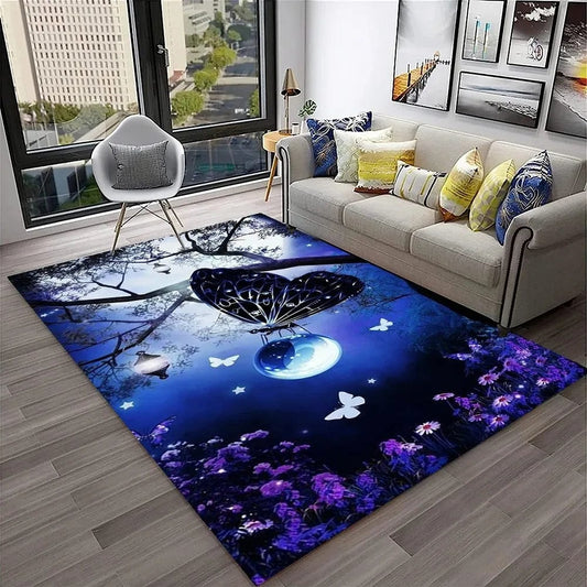 Blue night butterfly rug for home