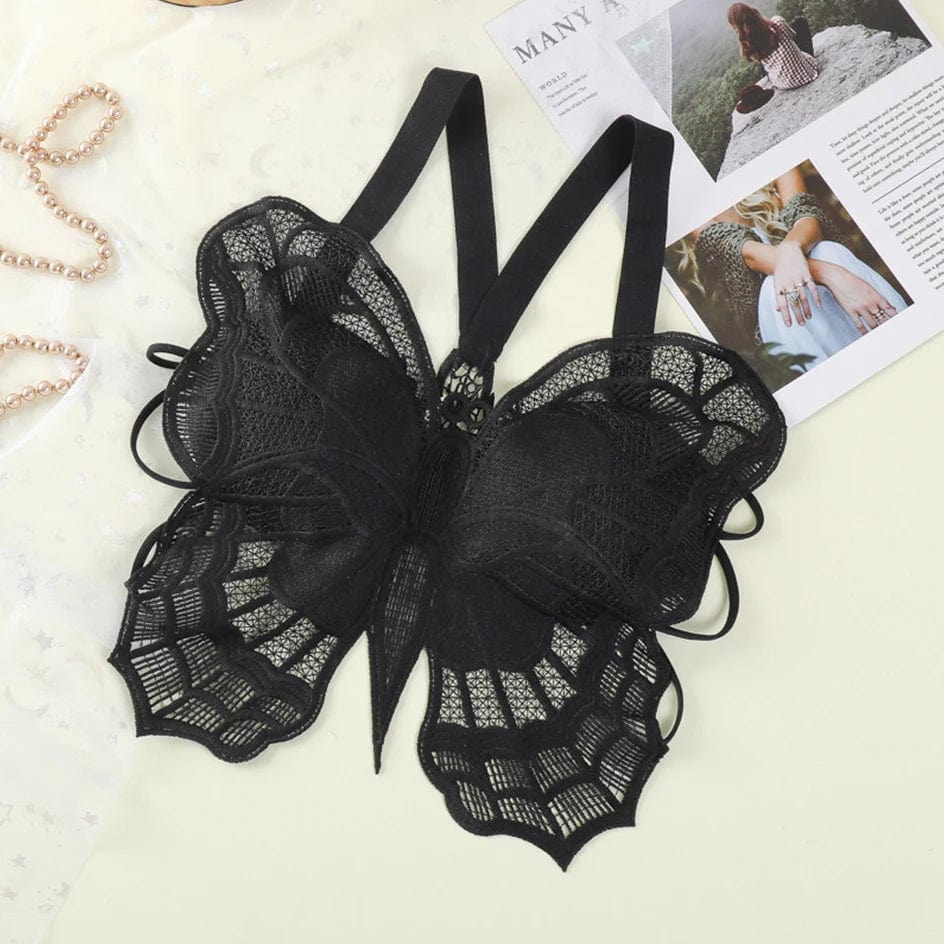 Butterfly Embroidered Bra For Women Sexy Lace Vest Hollow Out Bralette Women's Underwear Backless Crop Top See-through Brassiere