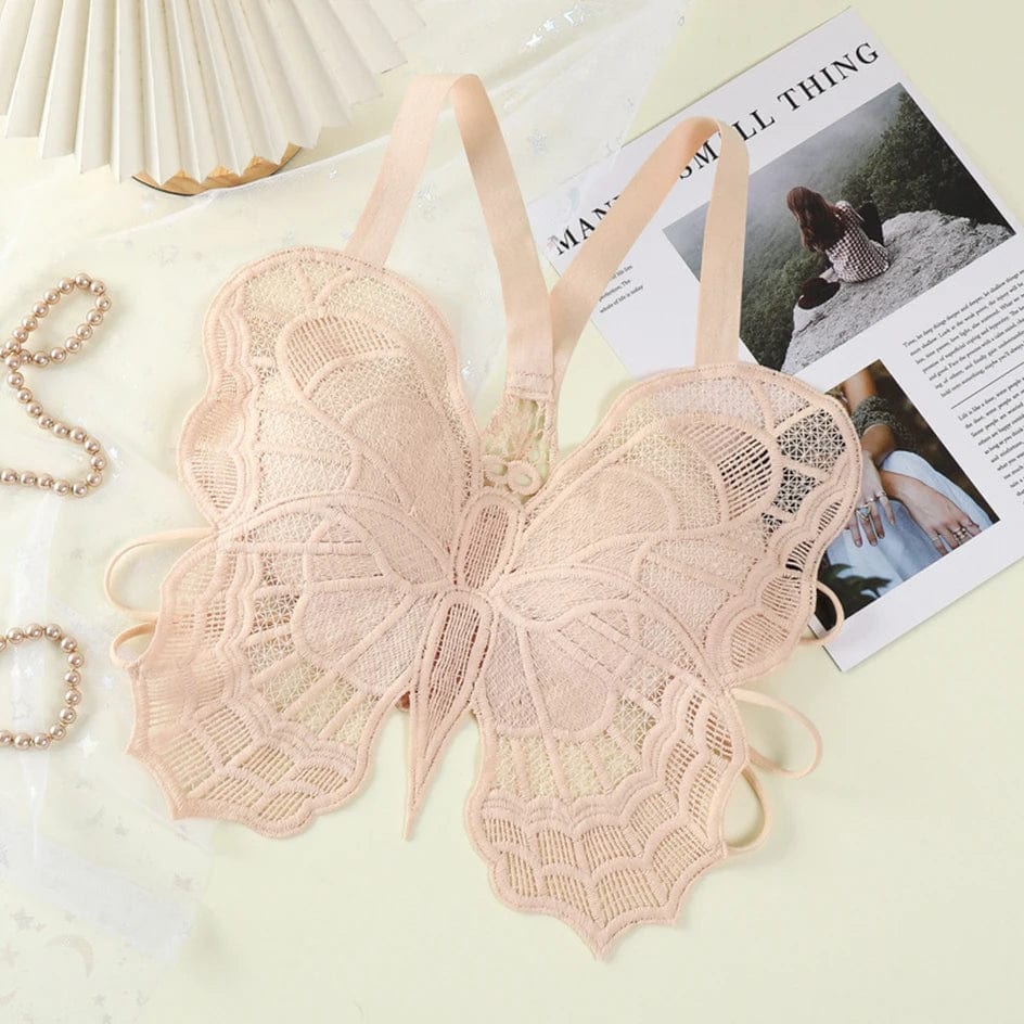 Butterfly Embroidered Bra For Women Sexy Lace Vest Hollow Out Bralette Women's Underwear Backless Crop Top See-through Brassiere