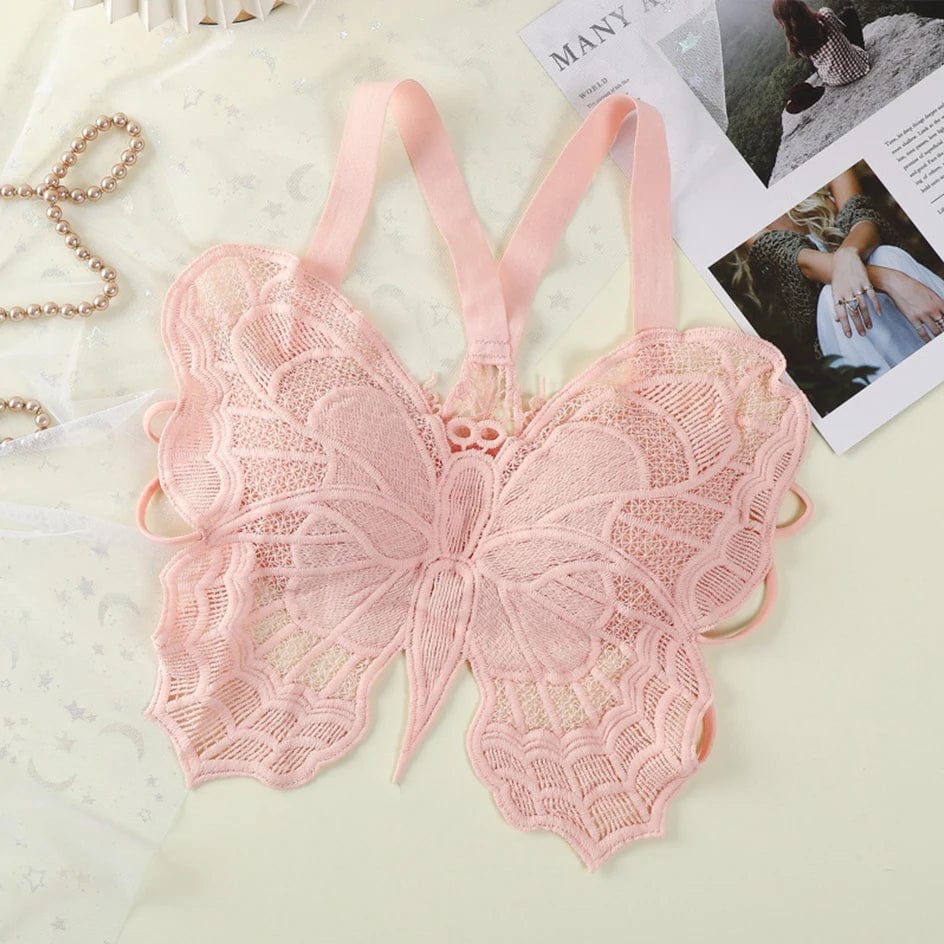 Butterfly Embroidered Bra For Women Sexy Lace Vest Hollow Out Bralette Women's Underwear Backless Crop Top See-through Brassiere