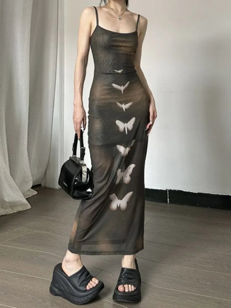 Butterfly gauze maxi dress - Y2K aesthetic