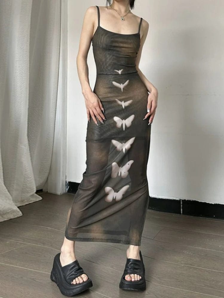 Butterfly gauze maxi dress - Y2K aesthetic