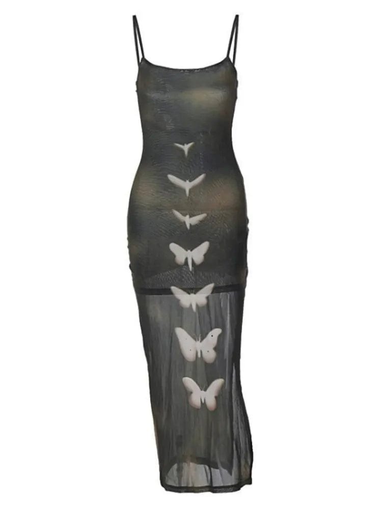 Butterfly gauze maxi dress - Y2K aesthetic