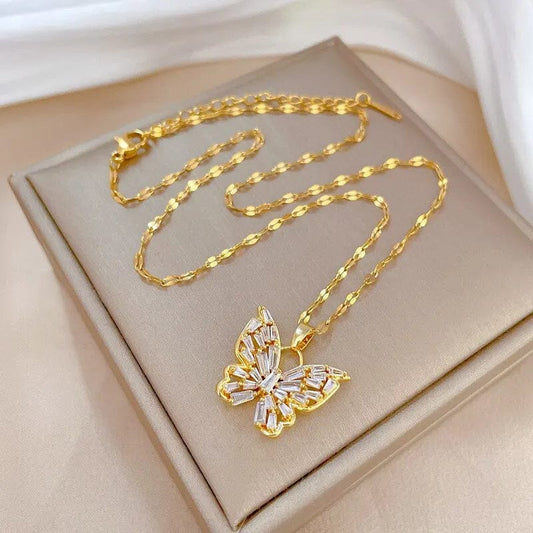 Butterfly gold and diamond necklace