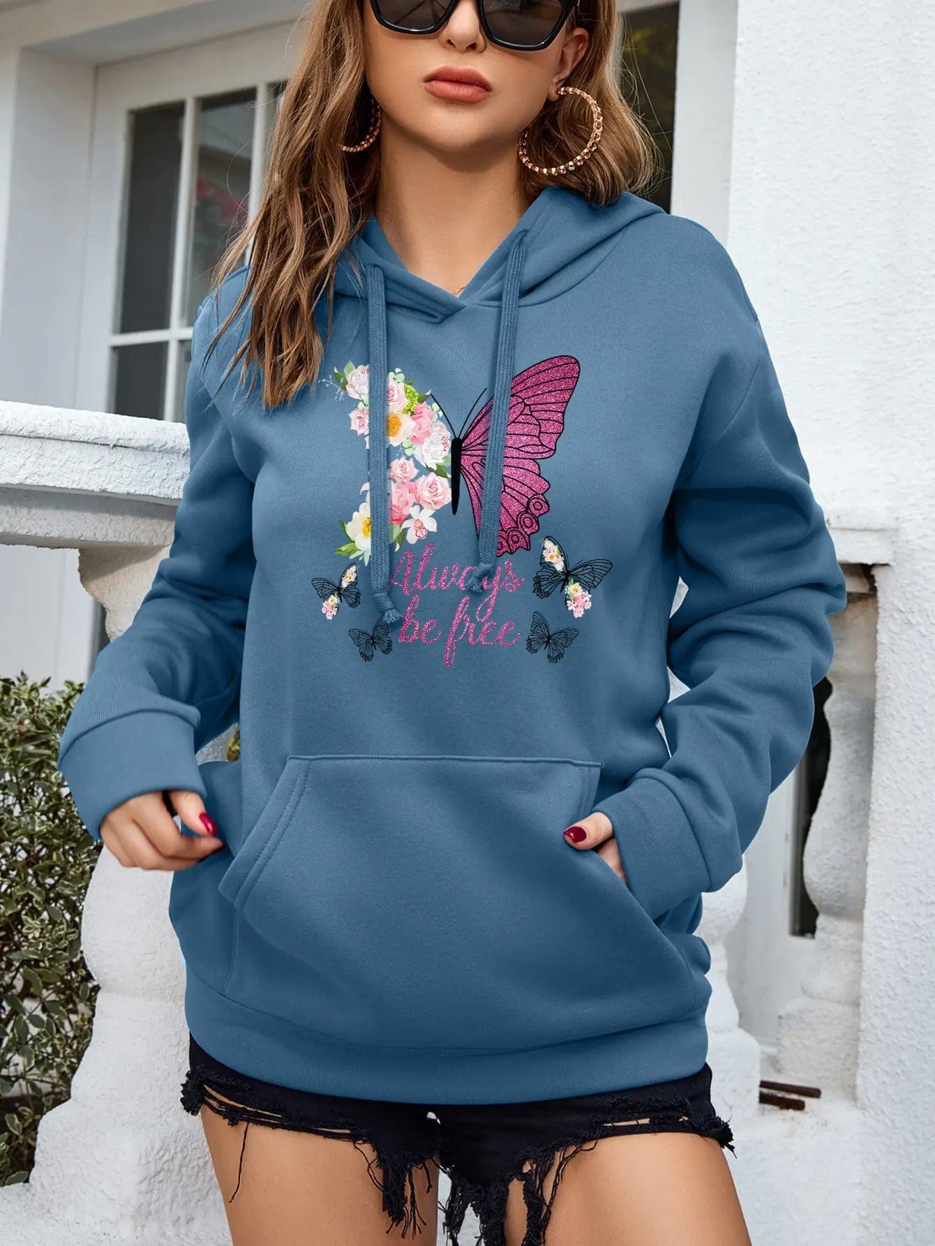 Butterfly hoodie red and blue