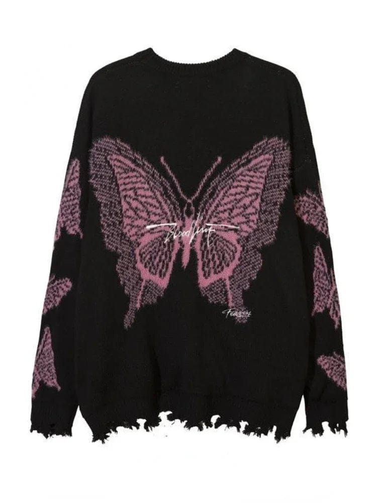 Butterfly Jacquard Y2k Clothes Punk Gothic Long Sleeve Casual Loose Women Pullovers Harajuku Vintage Streetwear Knitted Sweaters