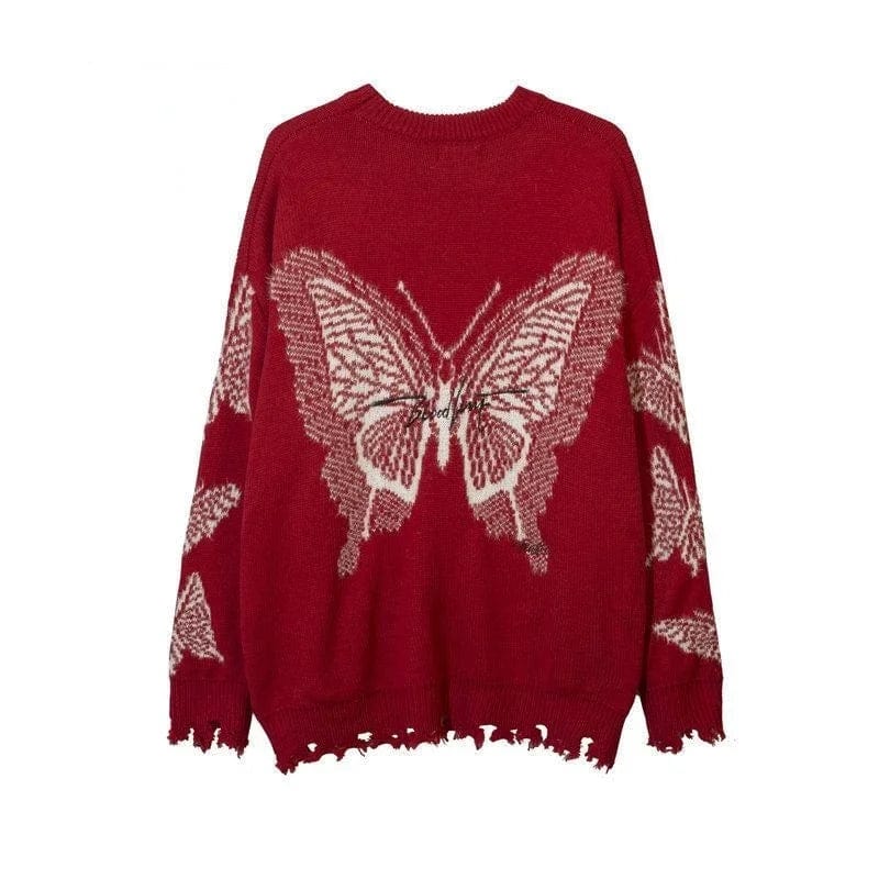 Butterfly Jacquard Y2k Clothes Punk Gothic Long Sleeve Casual Loose Women Pullovers Harajuku Vintage Streetwear Knitted Sweaters