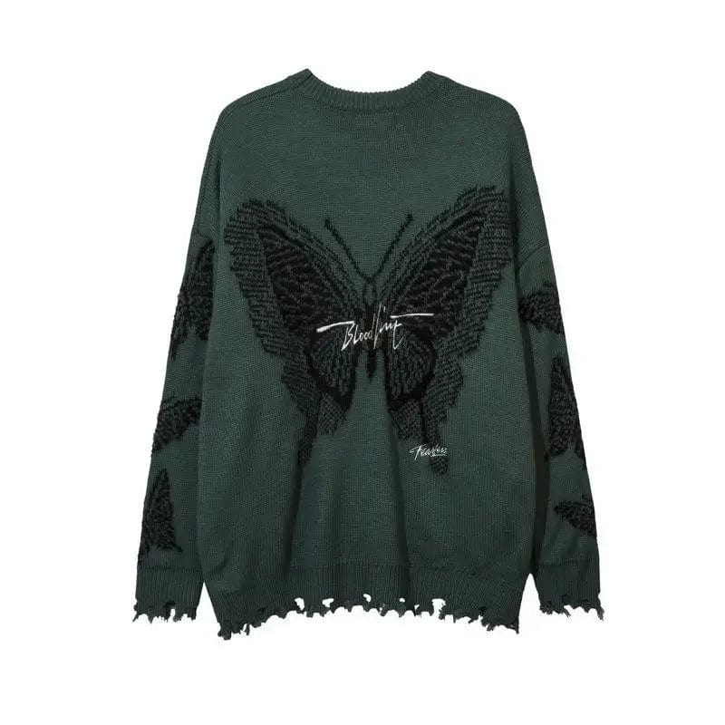 Butterfly Jacquard Y2k Clothes Punk Gothic Long Sleeve Casual Loose Women Pullovers Harajuku Vintage Streetwear Knitted Sweaters