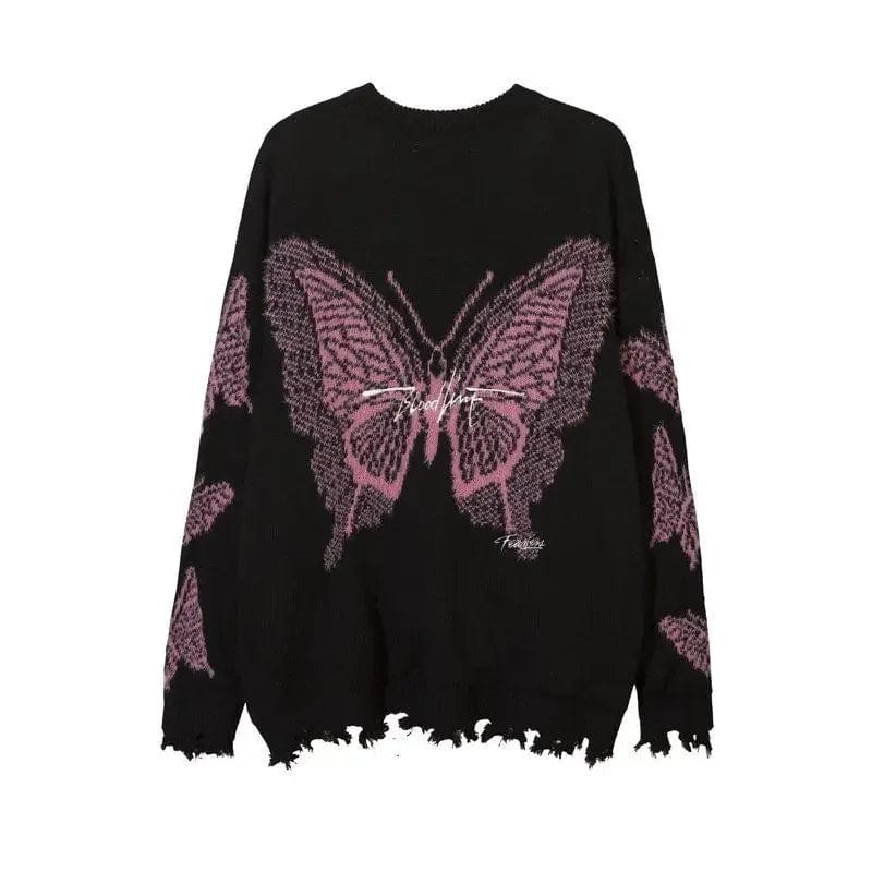 Butterfly Jacquard Y2k Clothes Punk Gothic Long Sleeve Casual Loose Women Pullovers Harajuku Vintage Streetwear Knitted Sweaters