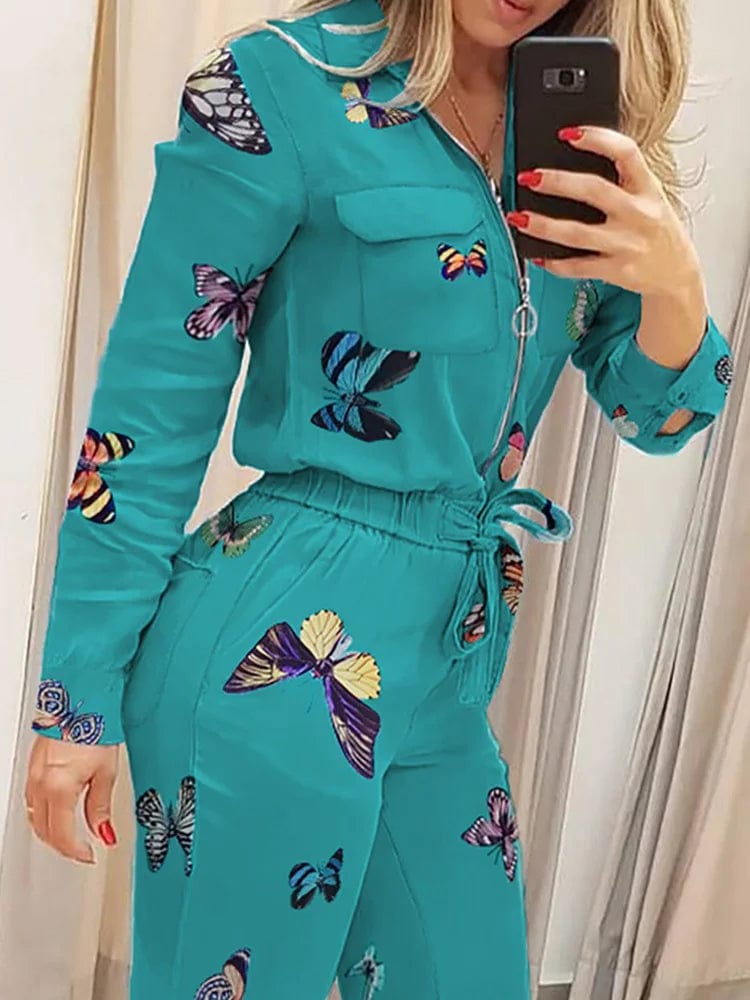 Butterfly jumpsuit casual lace-up