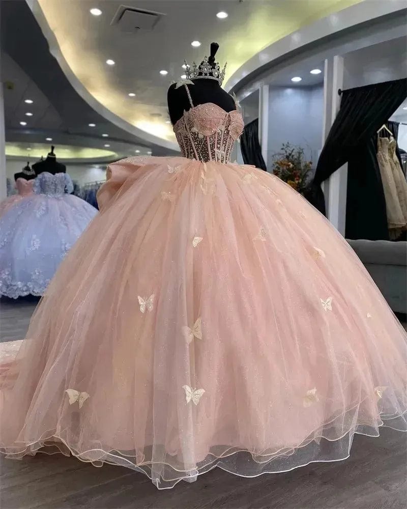 Butterfly quinceanera pink dress