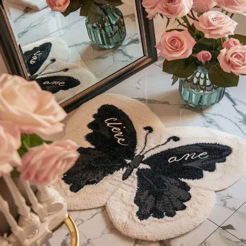 Butterfly Shape Faux Cashmere Carpet Plush Area Rug LivingRoom Bedroom Floor Mat Anti-slip Curved Floor Mat Home Decor