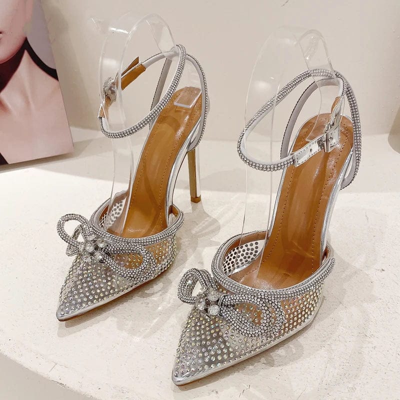 Butterfly silver heels transparent with dimand dot