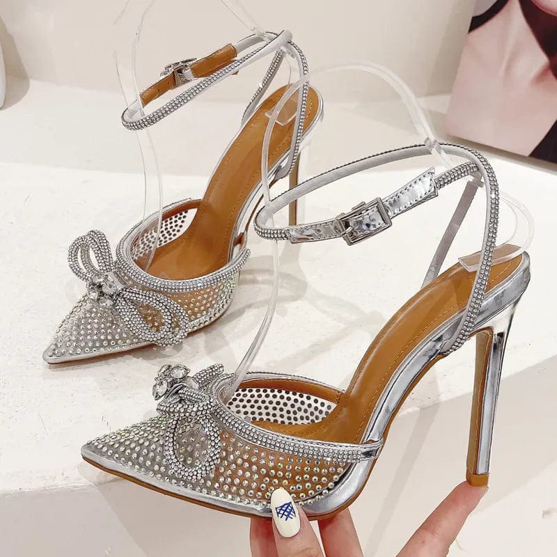 Butterfly silver heels transparent with dimand dot