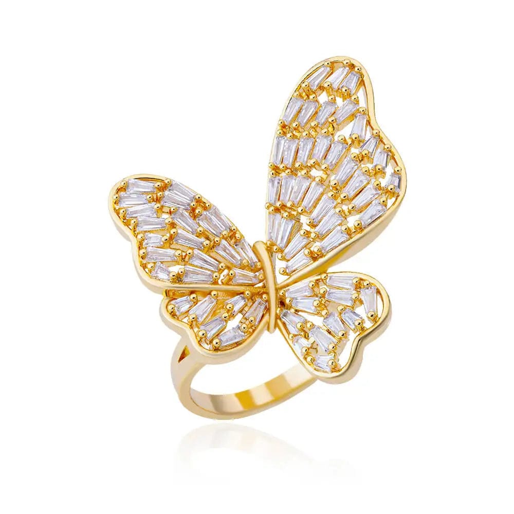 Butterfly Stainless Steel Gold Color Rings for Women Fashion Heart Adjustable Copper Zircon Hoop Ring Jewelry Wedding Gift New